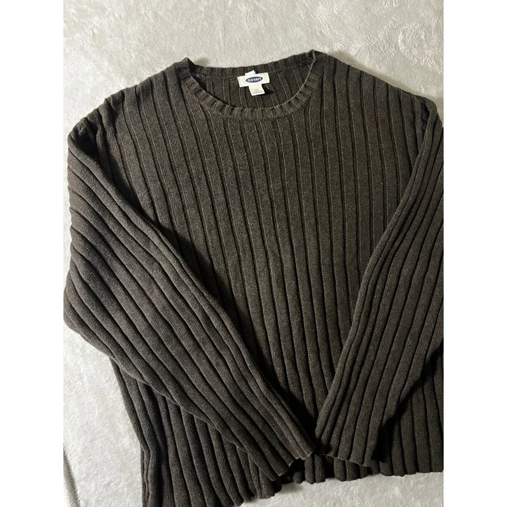Old Navy Men XXL Brown Ribbed Knit Crew Neck Cotton Sweater Long Sleeve Pullover